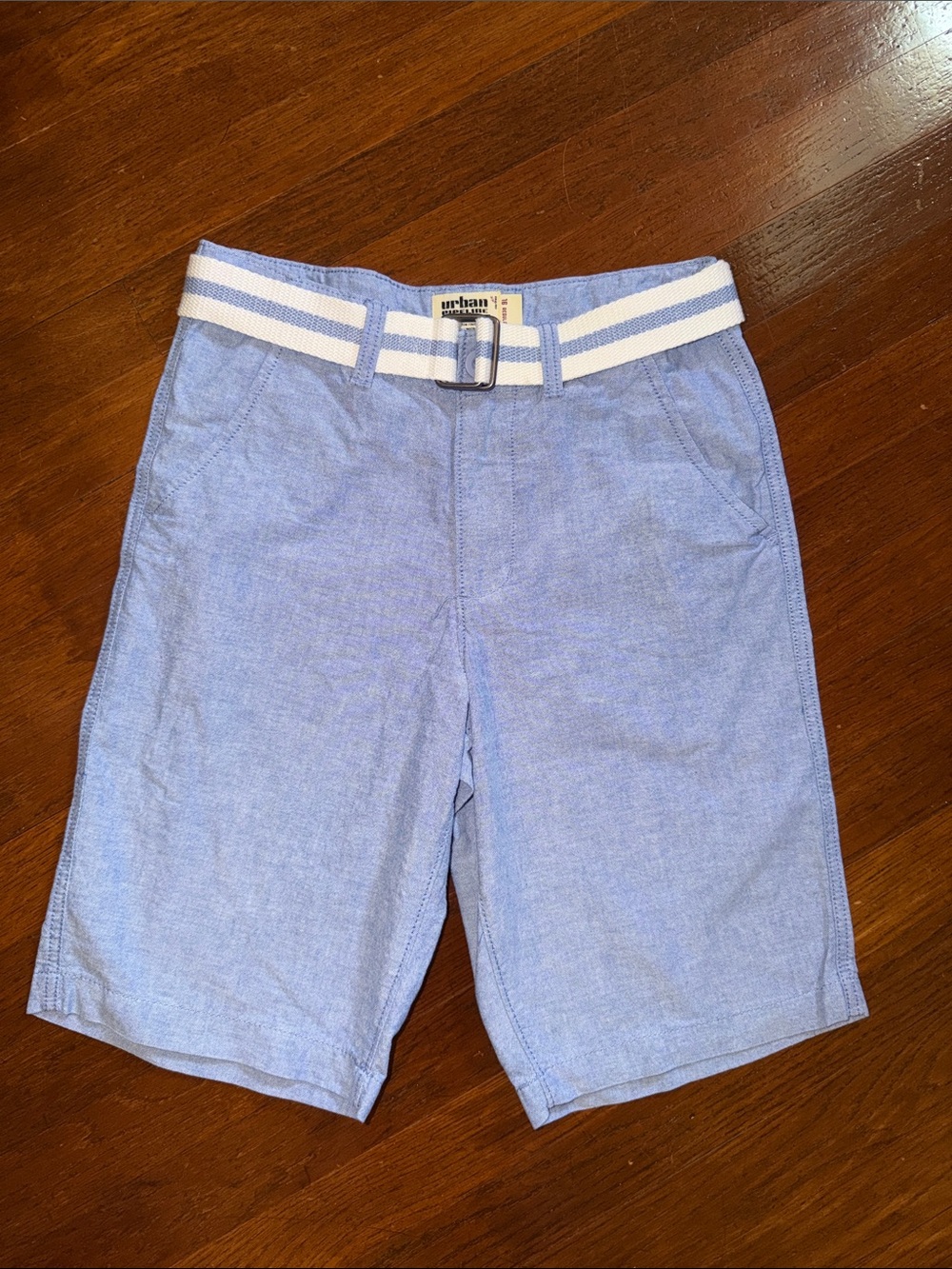 Boys Urban Pipeline Shorts With Belt Blue Chambray Size 16